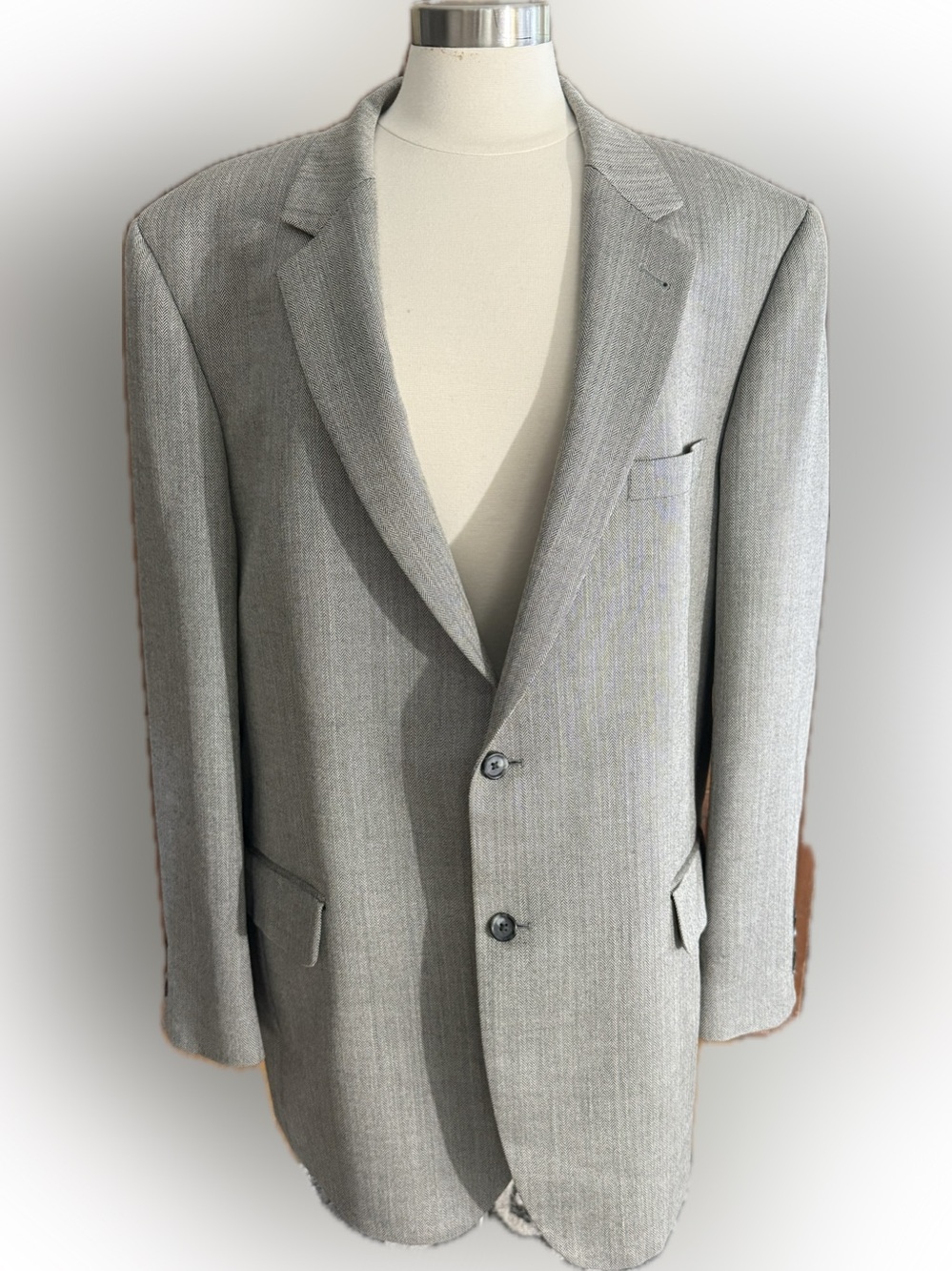 JOS. A. BANK Signature Gold Silk & Camel Hair Blazer – Men’s 46L – Gray Herringb